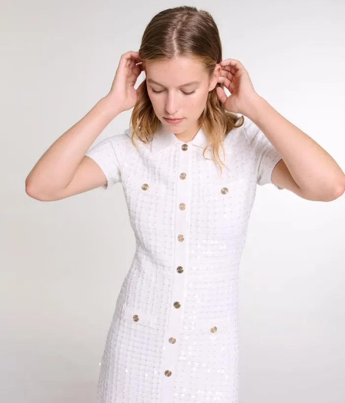 Maje Sequin Knit Short Dress Women Dresses