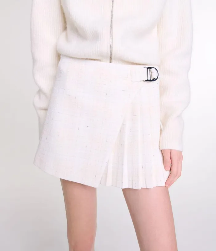 Maje Short Pleated Tweed Skirt Women Skirts and Shorts