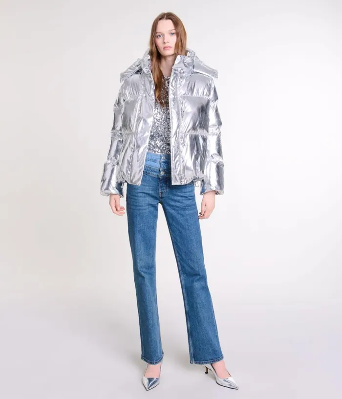 Maje Silver Hooded Jacket Women Coats