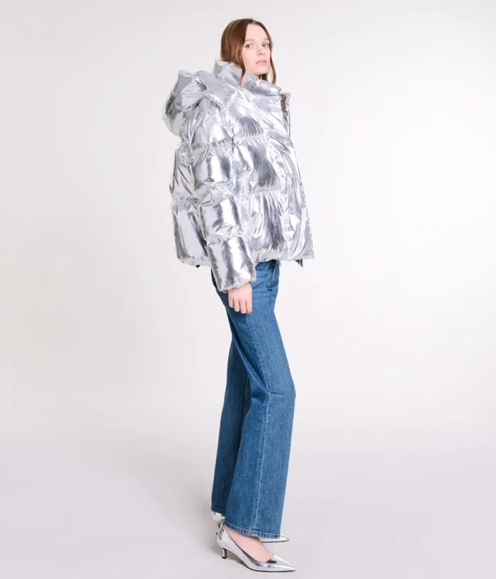 Maje Silver Hooded Jacket Women Coats