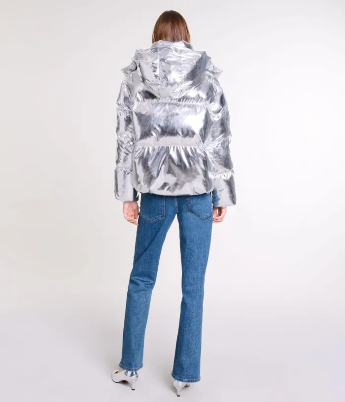 Maje Silver Hooded Jacket Women Coats