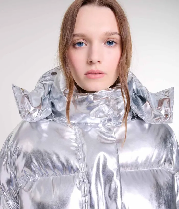 Maje Silver Hooded Jacket Women Coats