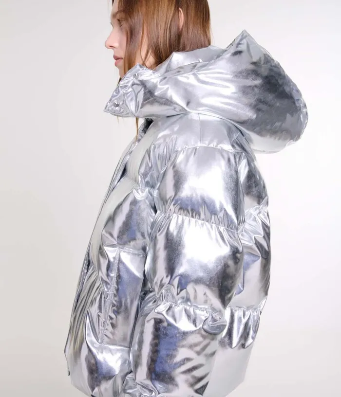 Maje Silver Hooded Jacket Women Coats