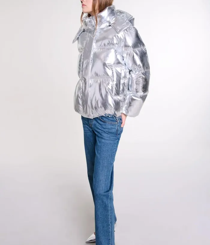 Maje Silver Hooded Jacket Women Coats