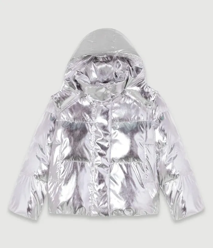 Maje Silver Hooded Jacket Women Coats