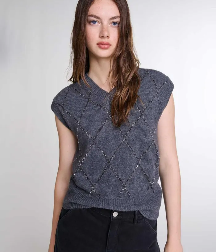 Maje Sleeveless Sequin Jumper Women Sweaters and Cardigans