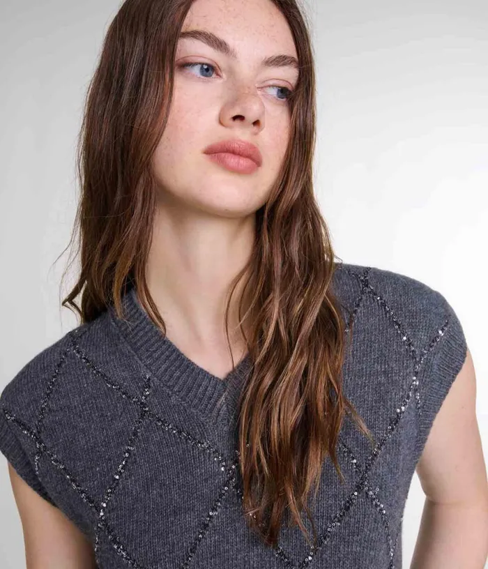 Maje Sleeveless Sequin Jumper Women Sweaters and Cardigans
