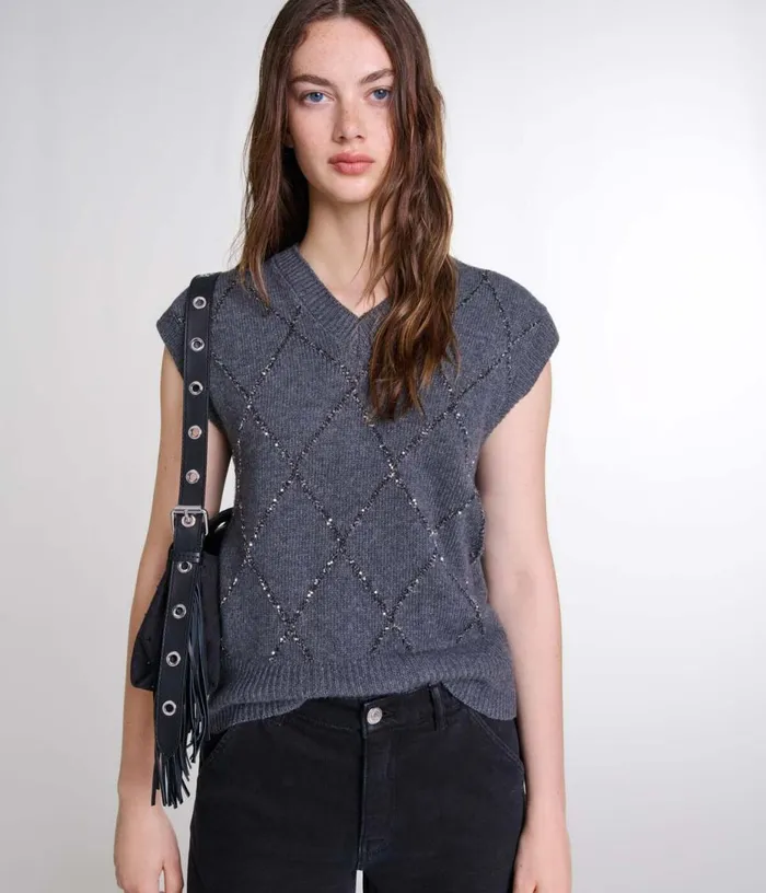 Maje Sleeveless Sequin Jumper Women Sweaters and Cardigans
