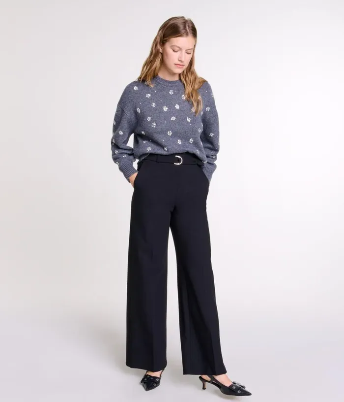 Maje Wide Belted Trousers Women Pants and Jeans
