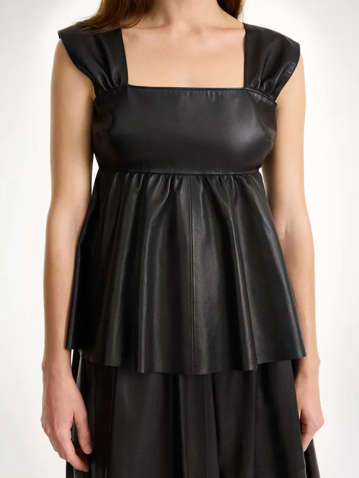 Marcie Leather Top Black Women By Malene Birger Tops and Blouses