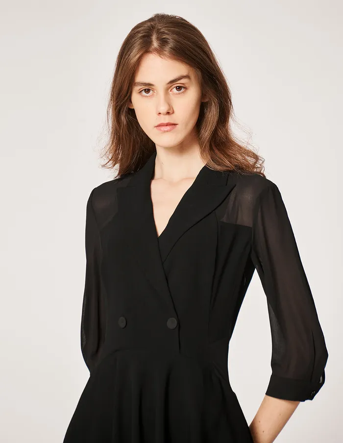 MARYLING Black Dress BLACK SUIT COLLAR GEORGETTE PATCH DRESS Black 8211 Women MARYLING Black Dress BLACK SUIT COLLAR GEORGETTE PATCH DRESS Black 8211 Women