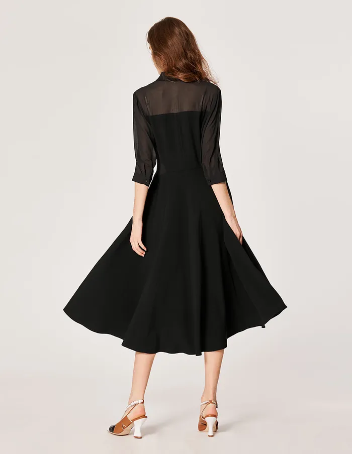 MARYLING Black Dress BLACK SUIT COLLAR GEORGETTE PATCH DRESS Black 8211 Women MARYLING Black Dress BLACK SUIT COLLAR GEORGETTE PATCH DRESS Black 8211 Women