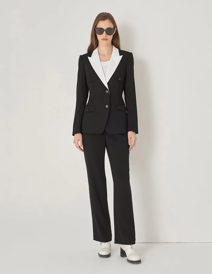 MARYLING Blazers Black And White Contrast Blazer Monochrome 8211 Women