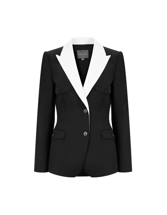 MARYLING Blazers Black And White Contrast Blazer Monochrome 8211 Women MARYLING Blazers Black And White Contrast Blazer Monochrome 8211 Women