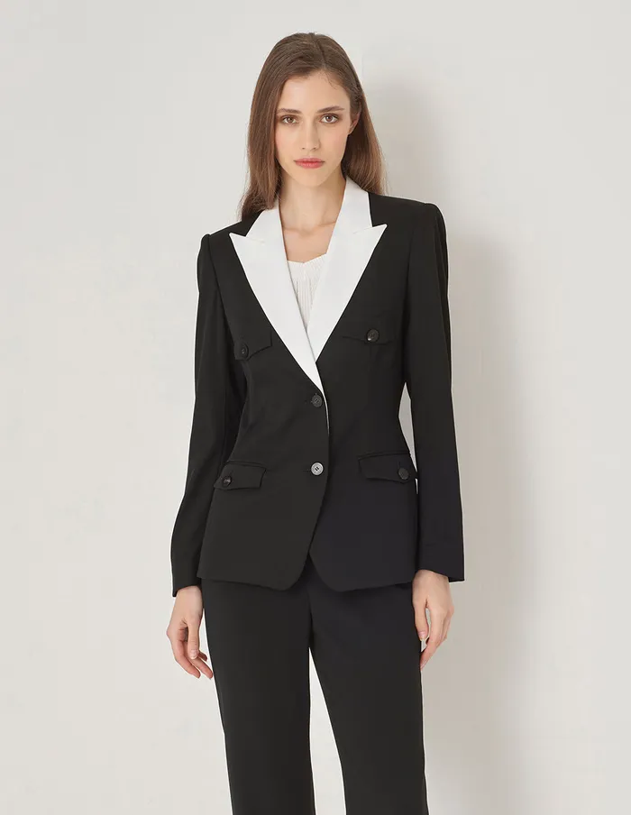 MARYLING Blazers Black And White Contrast Blazer Monochrome 8211 Women MARYLING Blazers Black And White Contrast Blazer Monochrome 8211 Women