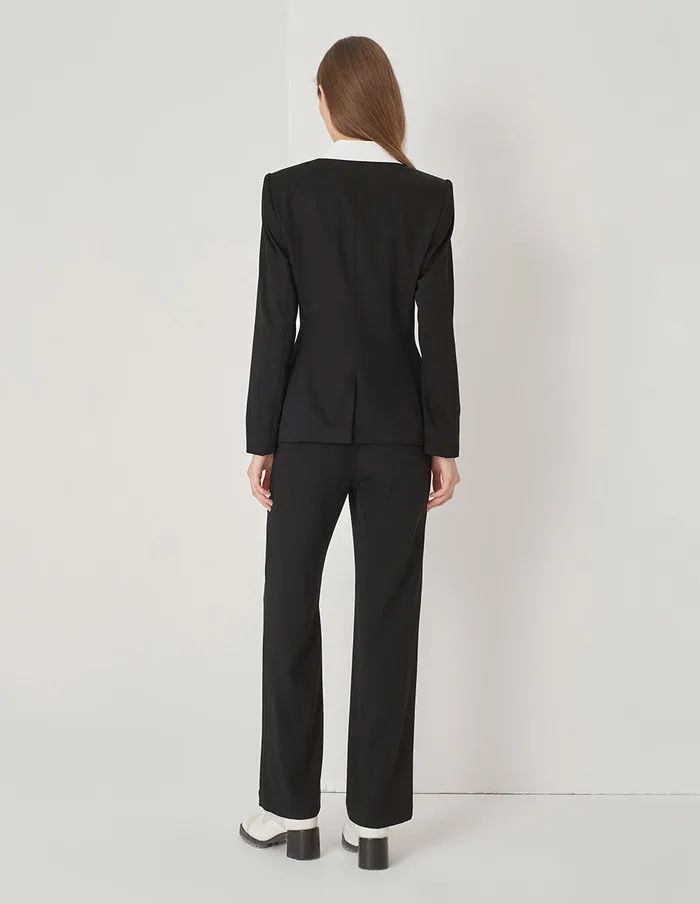 MARYLING Blazers Black And White Contrast Blazer Monochrome 8211 Women MARYLING Blazers Black And White Contrast Blazer Monochrome 8211 Women