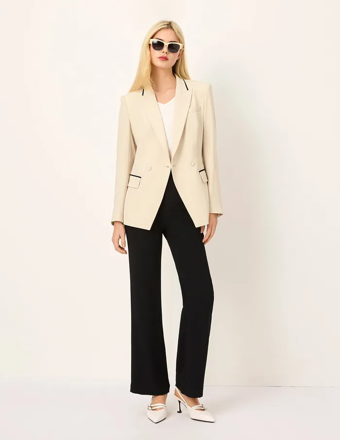MARYLING Blazers BlackTrim Peaked Lapel DoubleBreasted Blazer Beige 8211 Women