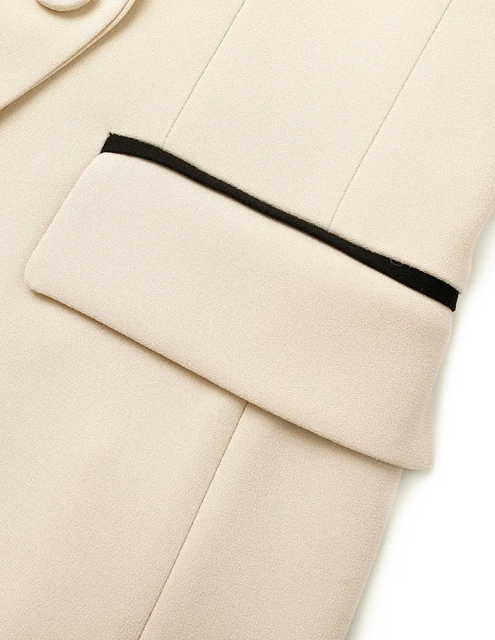 MARYLING Blazers BlackTrim Peaked Lapel DoubleBreasted Blazer Beige 8211 Women MARYLING Blazers BlackTrim Peaked Lapel DoubleBreasted Blazer Beige 8211 Women