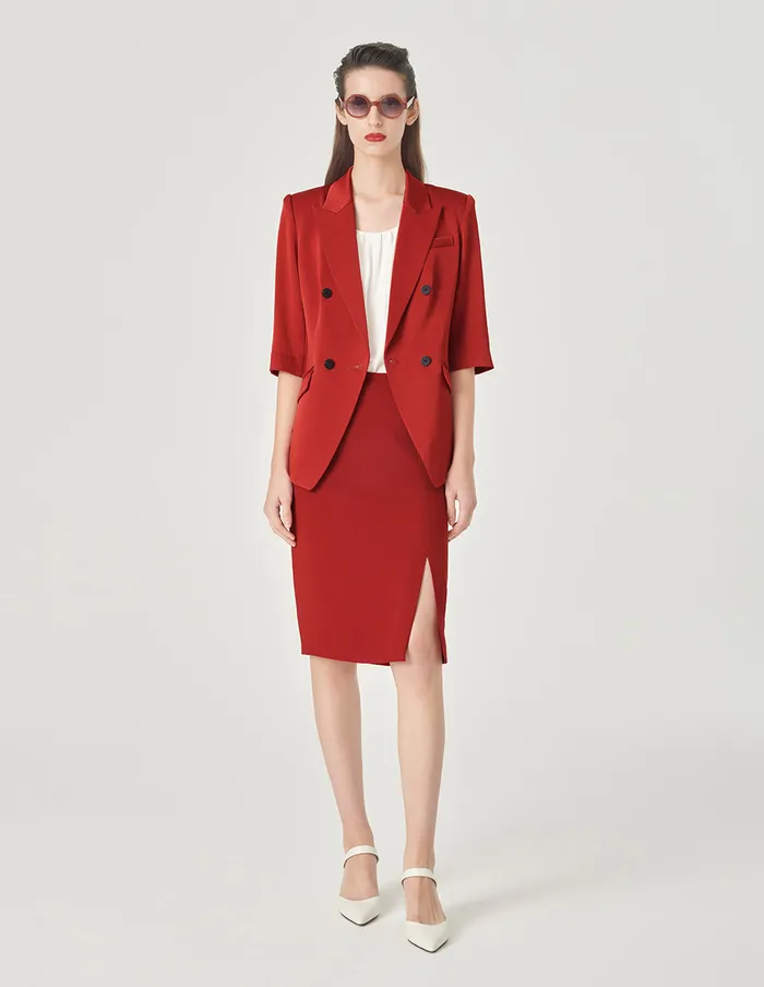 MARYLING Blazers Brick Red ThreeQuarter Sleeve Blazer Red 8211 Women