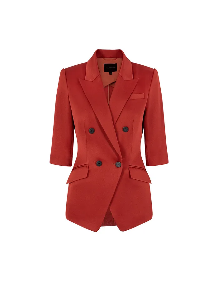 MARYLING Blazers Brick Red ThreeQuarter Sleeve Blazer Red 8211 Women MARYLING Blazers Brick Red ThreeQuarter Sleeve Blazer Red 8211 Women