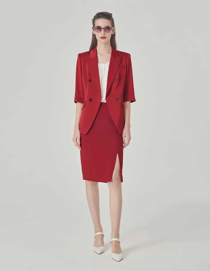MARYLING Blazers Brick Red ThreeQuarter Sleeve Blazer Red 8211 Women MARYLING Blazers Brick Red ThreeQuarter Sleeve Blazer Red 8211 Women
