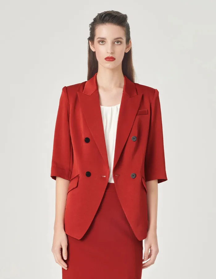 MARYLING Blazers Brick Red ThreeQuarter Sleeve Blazer Red 8211 Women MARYLING Blazers Brick Red ThreeQuarter Sleeve Blazer Red 8211 Women