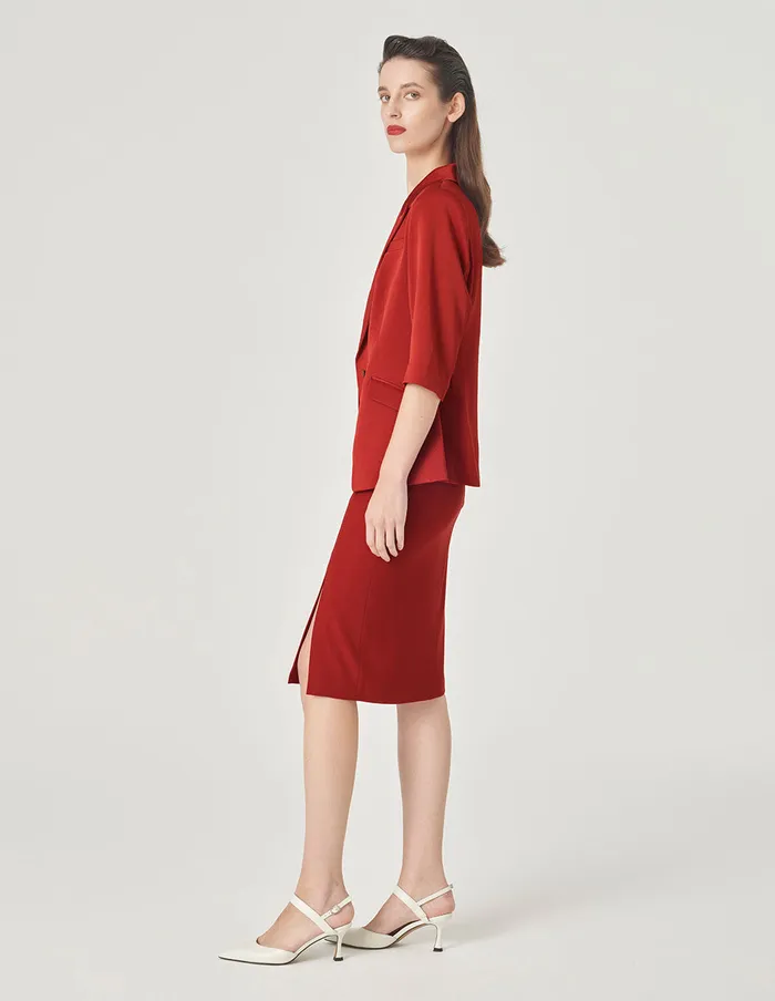 MARYLING Blazers Brick Red ThreeQuarter Sleeve Blazer Red 8211 Women MARYLING Blazers Brick Red ThreeQuarter Sleeve Blazer Red 8211 Women