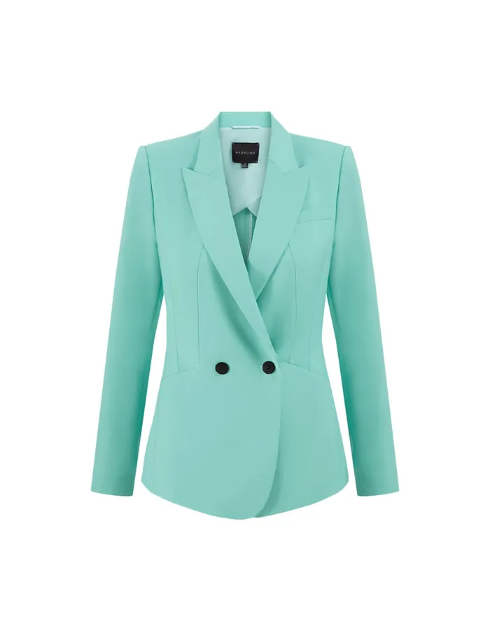 MARYLING Blazers Cream Blue Lapel Collar DoubleBreasted Suit Blue 8211 Women MARYLING Blazers Cream Blue Lapel Collar DoubleBreasted Suit Blue 8211 Women