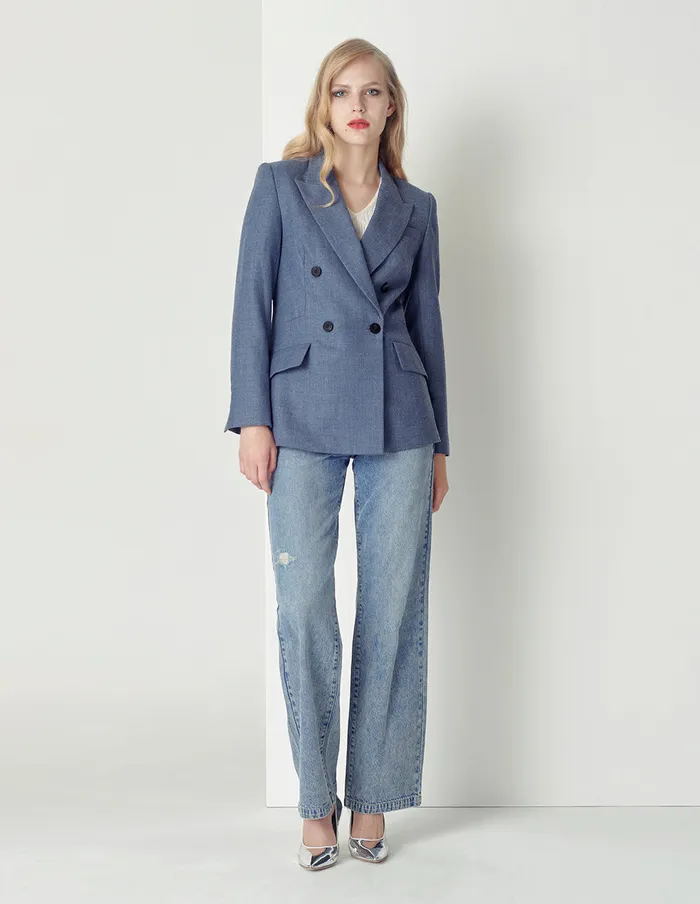 MARYLING Blazers Elegant Haze Blue Doublebreasted Blazer Blue 8211 Women