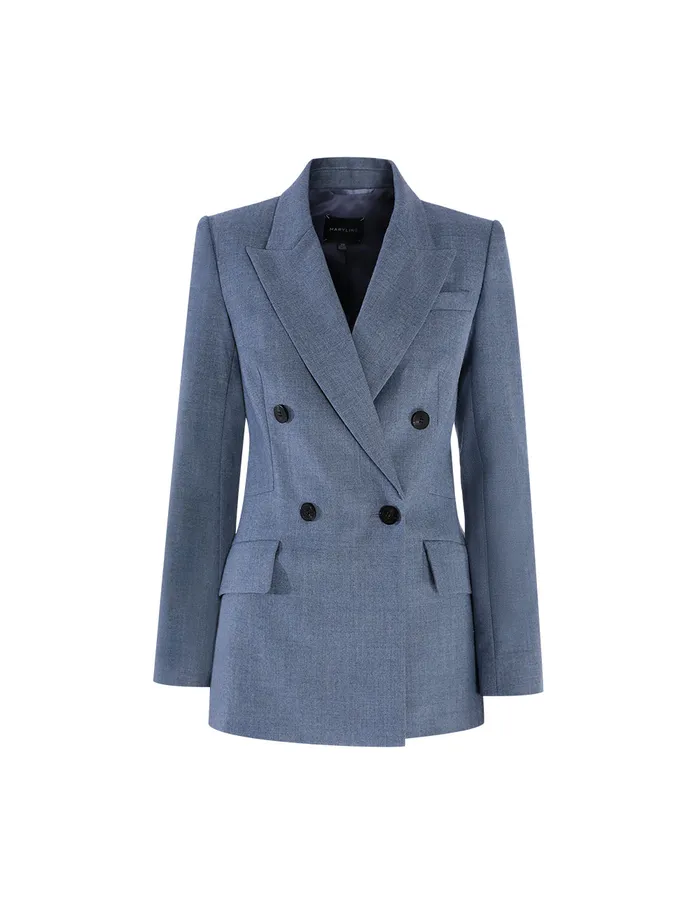 MARYLING Blazers Elegant Haze Blue Doublebreasted Blazer Blue 8211 Women MARYLING Blazers Elegant Haze Blue Doublebreasted Blazer Blue 8211 Women