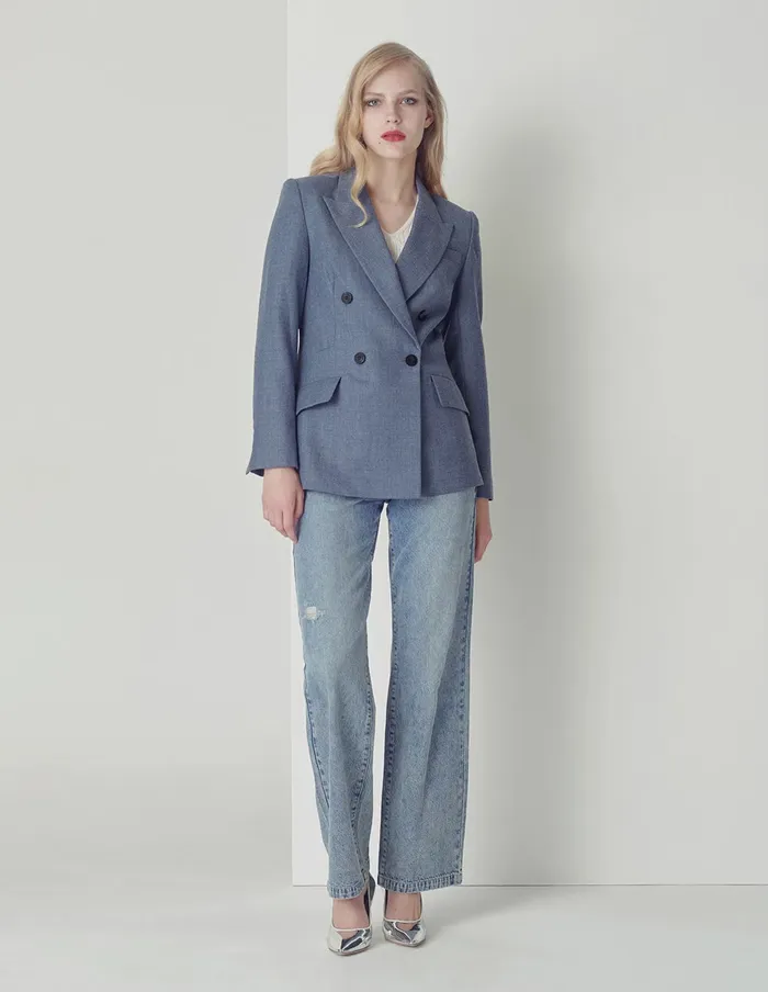 MARYLING Blazers Elegant Haze Blue Doublebreasted Blazer Blue 8211 Women MARYLING Blazers Elegant Haze Blue Doublebreasted Blazer Blue 8211 Women