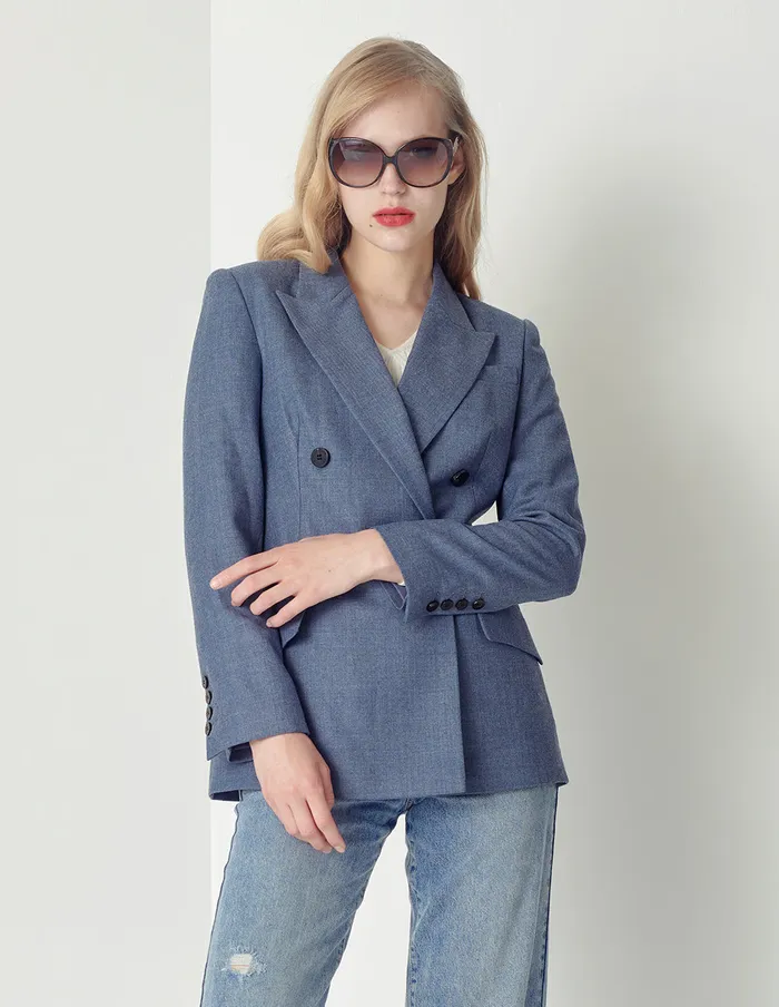 MARYLING Blazers Elegant Haze Blue Doublebreasted Blazer Blue 8211 Women MARYLING Blazers Elegant Haze Blue Doublebreasted Blazer Blue 8211 Women