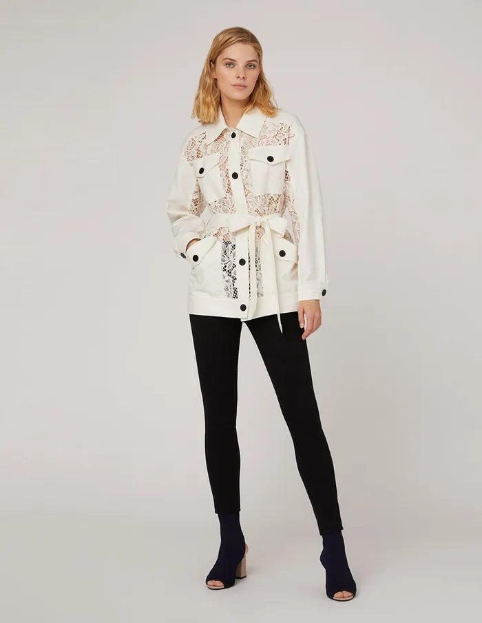 MARYLING Blazers Lace Pockets Selfbelt JACKET White 8211 Women