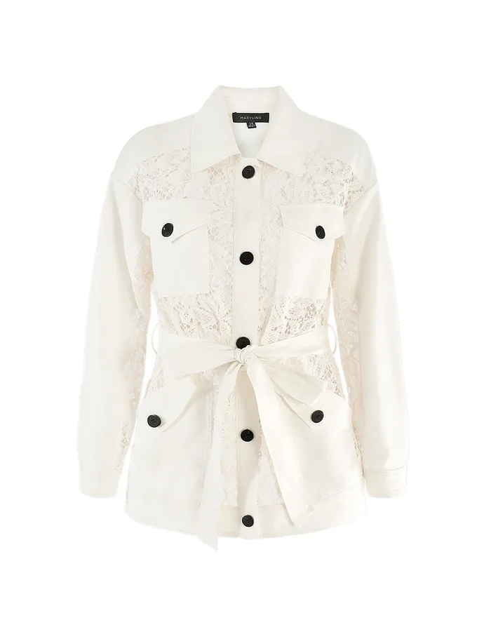 MARYLING Blazers Lace Pockets Selfbelt JACKET White 8211 Women