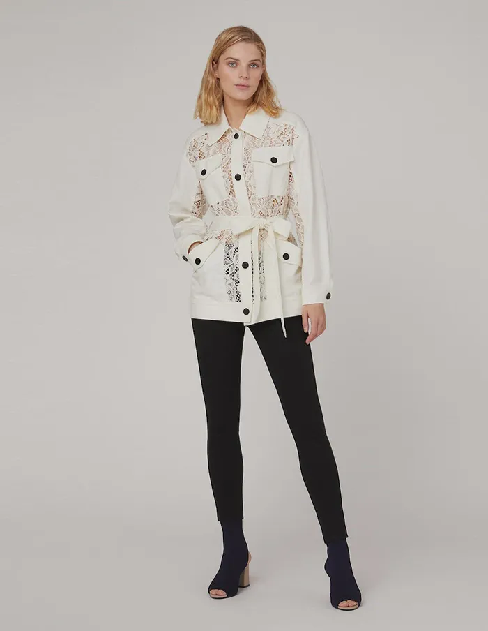 MARYLING Blazers Lace Pockets Selfbelt JACKET White 8211 Women