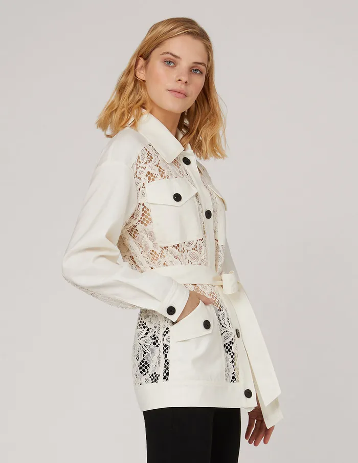 MARYLING Blazers Lace Pockets Selfbelt JACKET White 8211 Women