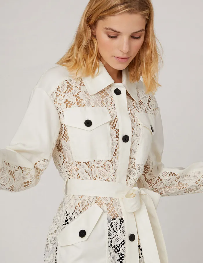 MARYLING Blazers Lace Pockets Selfbelt JACKET White 8211 Women