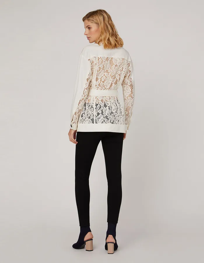 MARYLING Blazers Lace Pockets Selfbelt JACKET White 8211 Women