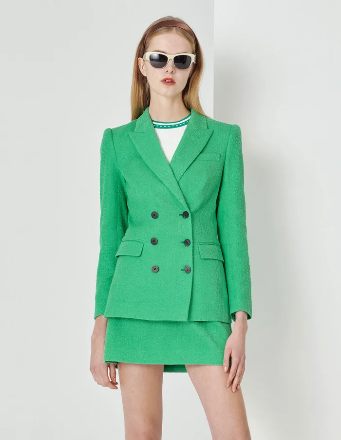 MARYLING Blazers Lapel DoubleBreasted Green Tweed Blazer Green 8211 Women MARYLING Blazers Lapel DoubleBreasted Green Tweed Blazer Green 8211 Women