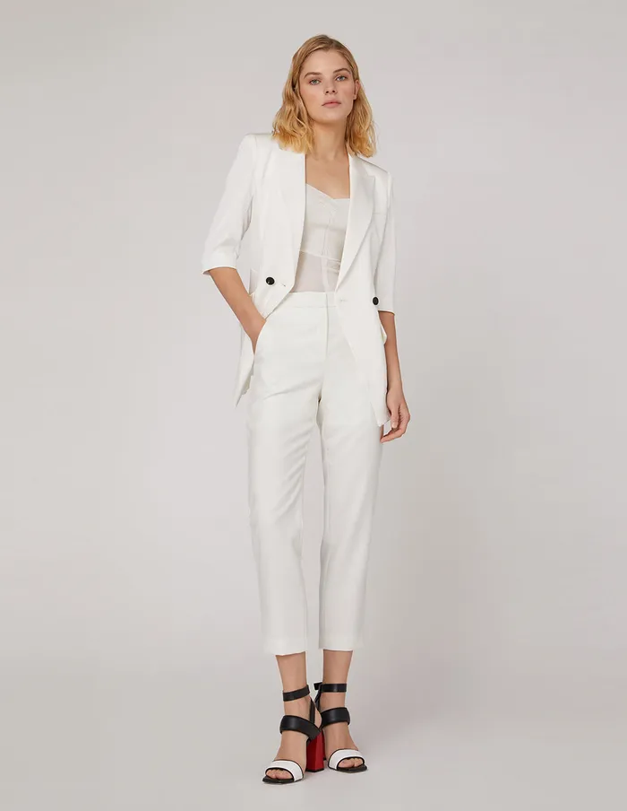 MARYLING Blazers OffWhite MultiPocket ThreeQuarter Sleeve Suit White 8211 Women MARYLING Blazers OffWhite MultiPocket ThreeQuarter Sleeve Suit White 8211 Women