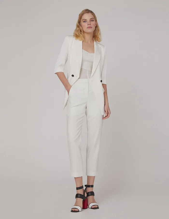 MARYLING Blazers OffWhite MultiPocket ThreeQuarter Sleeve Suit White 8211 Women MARYLING Blazers OffWhite MultiPocket ThreeQuarter Sleeve Suit White 8211 Women