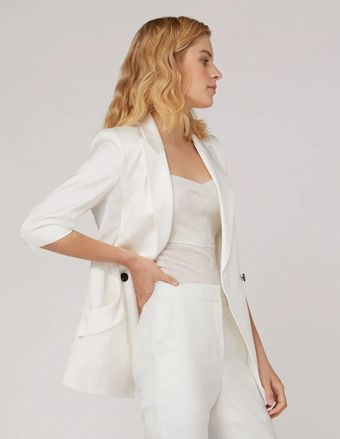MARYLING Blazers OffWhite MultiPocket ThreeQuarter Sleeve Suit White 8211 Women MARYLING Blazers OffWhite MultiPocket ThreeQuarter Sleeve Suit White 8211 Women