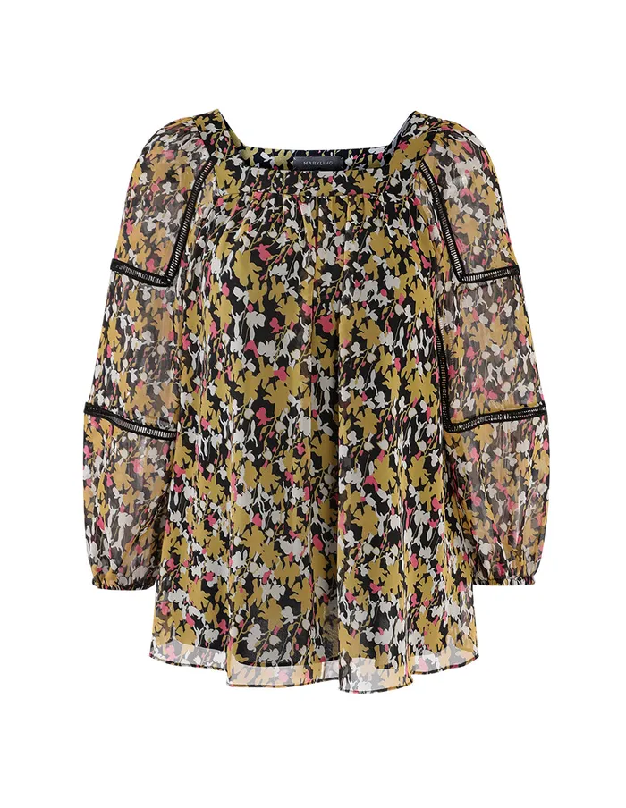 MARYLING Blouse SQUARE COLLAR PUFFED SLEEVES PRINT TOP Mix 8211 Women