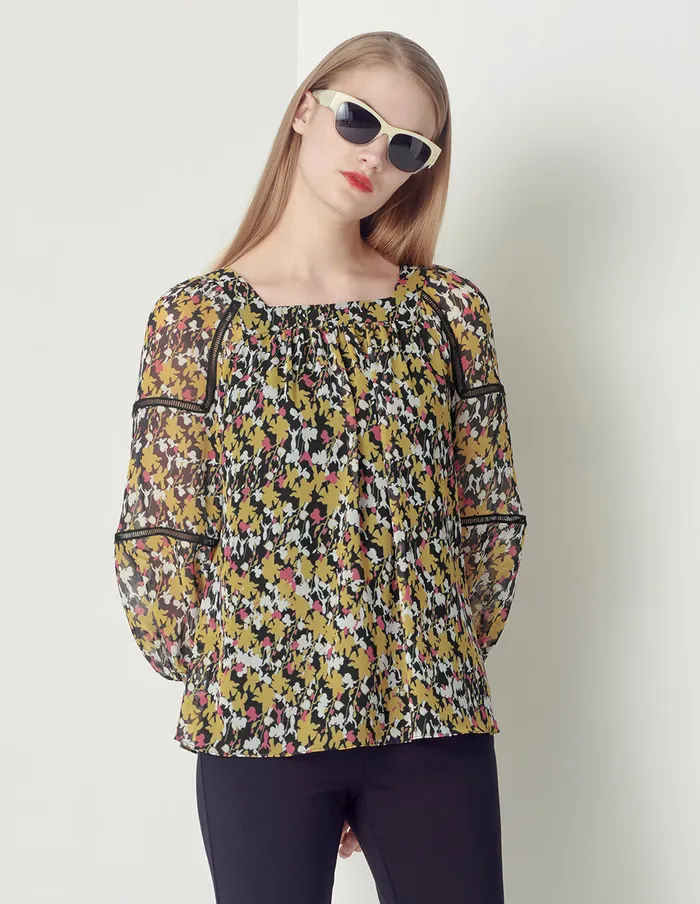 MARYLING Blouse SQUARE COLLAR PUFFED SLEEVES PRINT TOP Mix 8211 Women