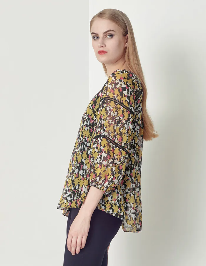 MARYLING Blouse SQUARE COLLAR PUFFED SLEEVES PRINT TOP Mix 8211 Women