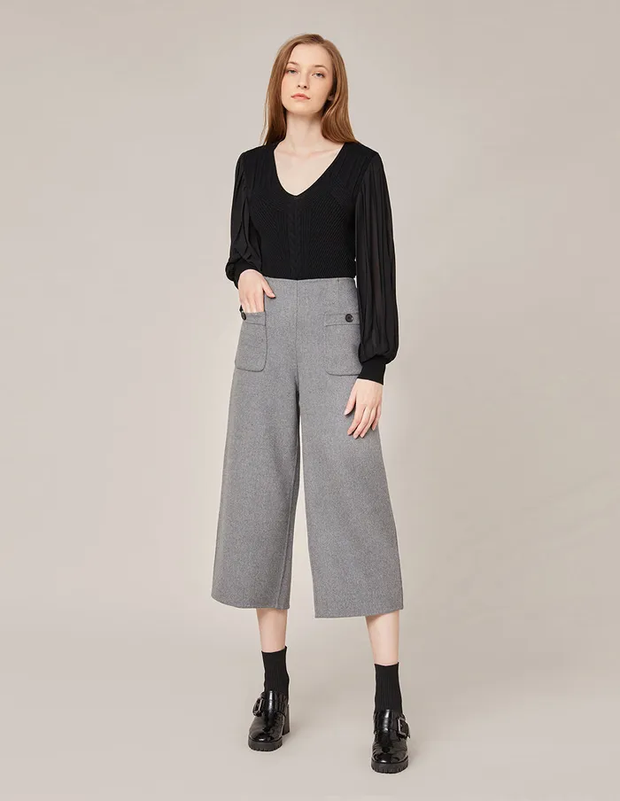 MARYLING Blouse VNECK KNIT PANEL PLEATED SLEEVE TOP Black 8211 Women MARYLING Blouse VNECK KNIT PANEL PLEATED SLEEVE TOP Black 8211 Women