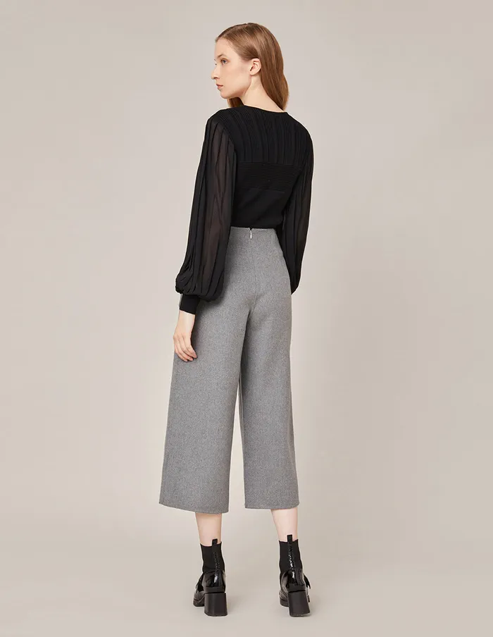 MARYLING Blouse VNECK KNIT PANEL PLEATED SLEEVE TOP Black 8211 Women MARYLING Blouse VNECK KNIT PANEL PLEATED SLEEVE TOP Black 8211 Women