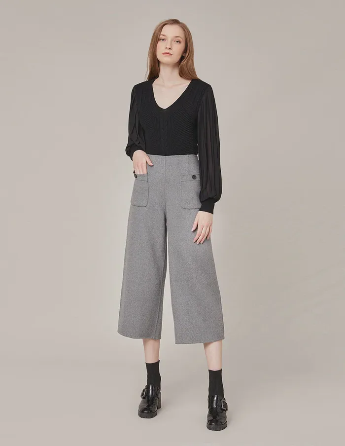 MARYLING Blouse VNECK KNIT PANEL PLEATED SLEEVE TOP Black 8211 Women MARYLING Blouse VNECK KNIT PANEL PLEATED SLEEVE TOP Black 8211 Women