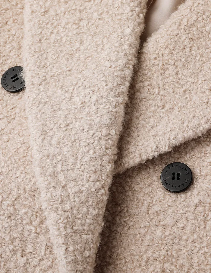 MARYLING Jacket and Coat Beige Large Lapel Long Cocoon Type Dropped Shoulder Coat White 8211 Women MARYLING Jacket and Coat Beige Large Lapel Long Cocoon Type Dropped Shoulder Coat White 8211 Women
