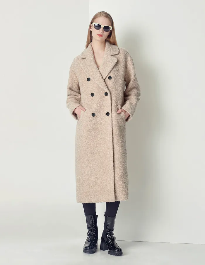 MARYLING Jacket and Coat Beige Large Lapel Long Cocoon Type Dropped Shoulder Coat White 8211 Women MARYLING Jacket and Coat Beige Large Lapel Long Cocoon Type Dropped Shoulder Coat White 8211 Women